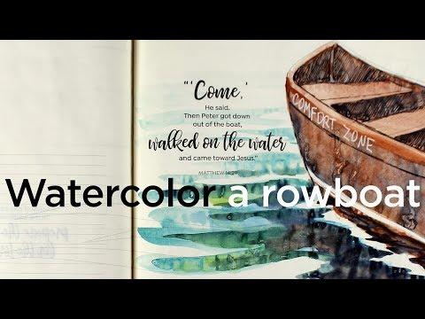 Bible Journaling a rowboat: Matthew 14:28-29