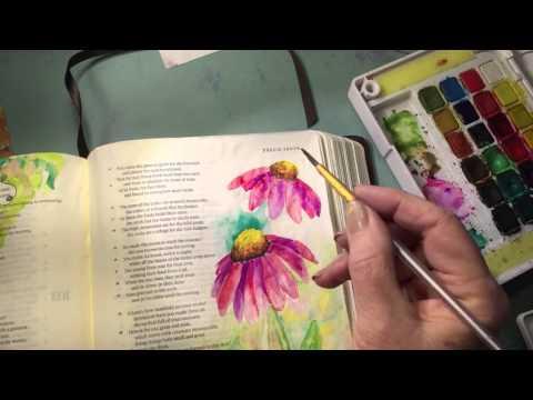 Bible Journaling - Watercolor Cone Flowers - Psalm 103:15-16 and Psalm 104:33-34
