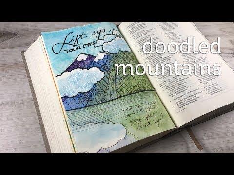 BIble Journaling Psalm 121:1 Doodled Mountains