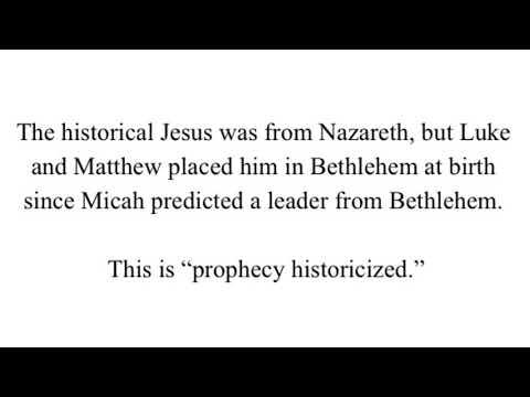 “Prophecy historicized” = Mark 14:65 is from Isaiah 50:6 (“spit in my face") John Dominic Crossan