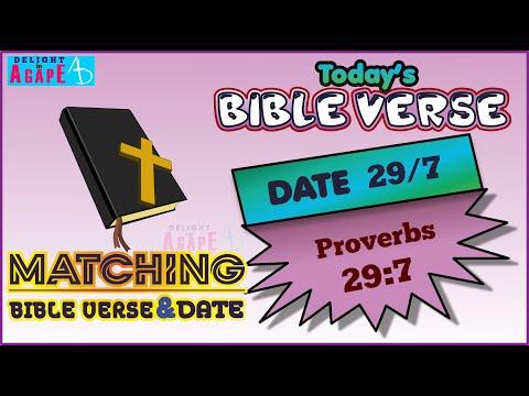 Daily Bible verse | Matching Bible Verse - today's Date | 29/7 | Proverbs 29:7 | Bible Verse Today