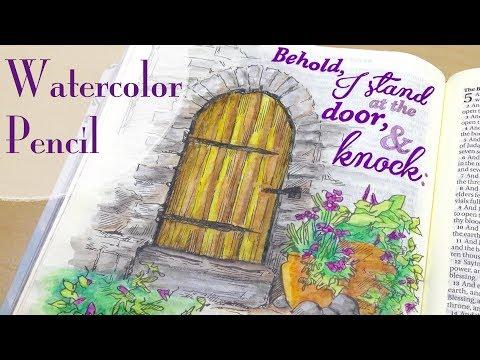 Bible Journaling: Watercolor Pencils | Knocking at the Door (Revelation 3:20)