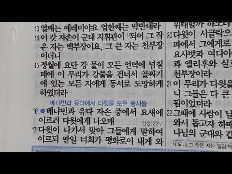 역대상 11:22, 12, 13, 14장 성경말씀 읽기 개역개정  1 Chronicles 11:2 - 14 readings in Korean