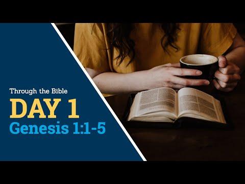 DAY 1 -- Genesis 1:1-5 -- Through the Bible, 365 Daily Scripture Meditations, reading God's Word.