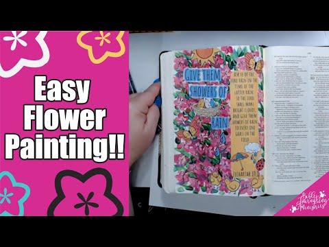 Easy Flower Painting in Your Bible - Bible Journaling Zechariah 10:1 with Justine