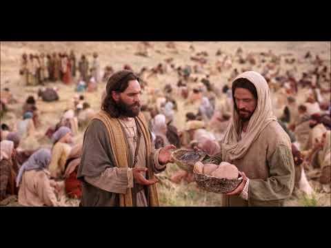 'The Feeding of the 5,000', Matthew 14:13-21 Jesus provides with five loaves of bread &amp; two fishes.