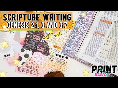 Scripture Writing Genesis 2:1, 3, and 3:7 in my Faith Happy Planner Collage Journal Creative Journal